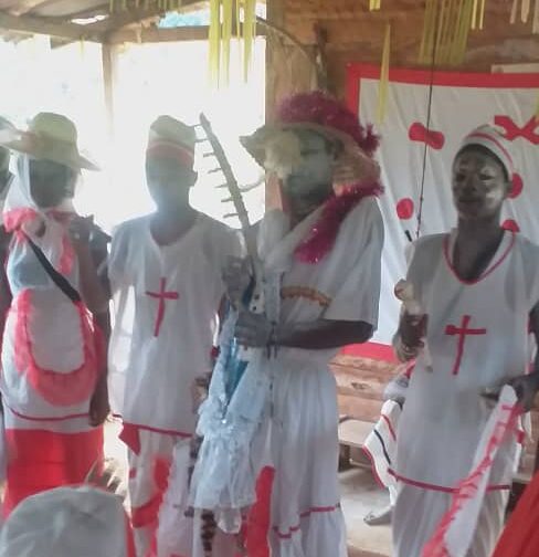 Bwiti Harp player at traditional Bwiti Iboga initiation ceremony in Gabon